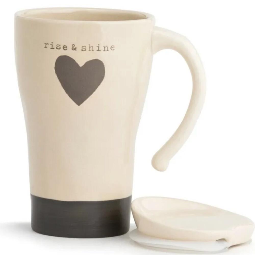 Demdeco Warm Hearts Travel Mug,  "rise & shine"